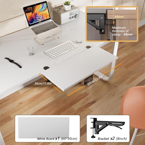 Desk Extender 24โโ x 12 Inch Foldable Table Extension Folding Wall Table Keyboard Extender for Desk Clamp-on Shelf for Dorm Bunk, Office, Kitchen Bar, RV Countertop, Laundry Room (White)
