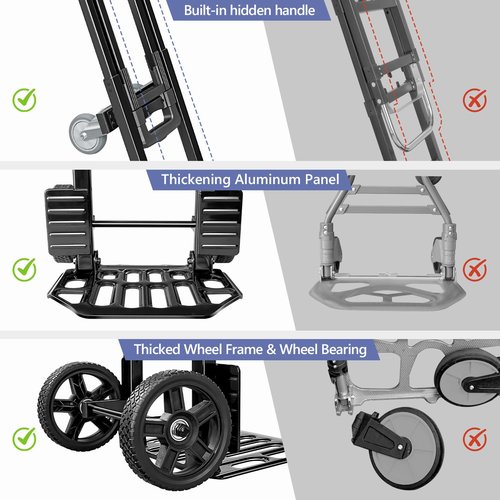 KEDSUM 3-in-1 Folding Hand Truck, 600LBS Heavy Duty Dolly Cart with Wheels, Six Wheels and Two Wheels Convertible Dolly Cart for Office,Home Moving, Simple Conversion, 6 Wheels Innovative Design