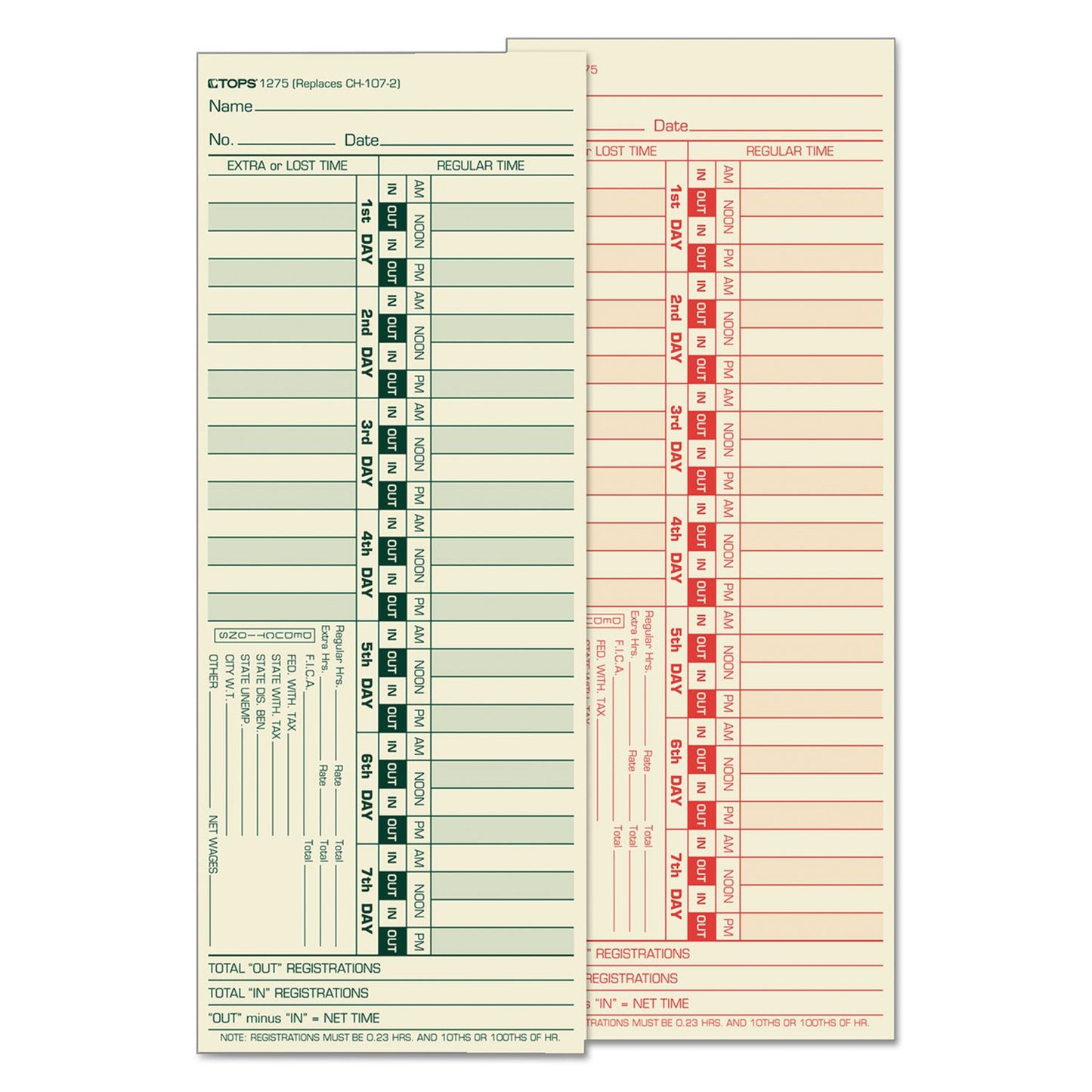 TOPS Time Card for Lathem Bi-Weekly Two-Sided 3.5