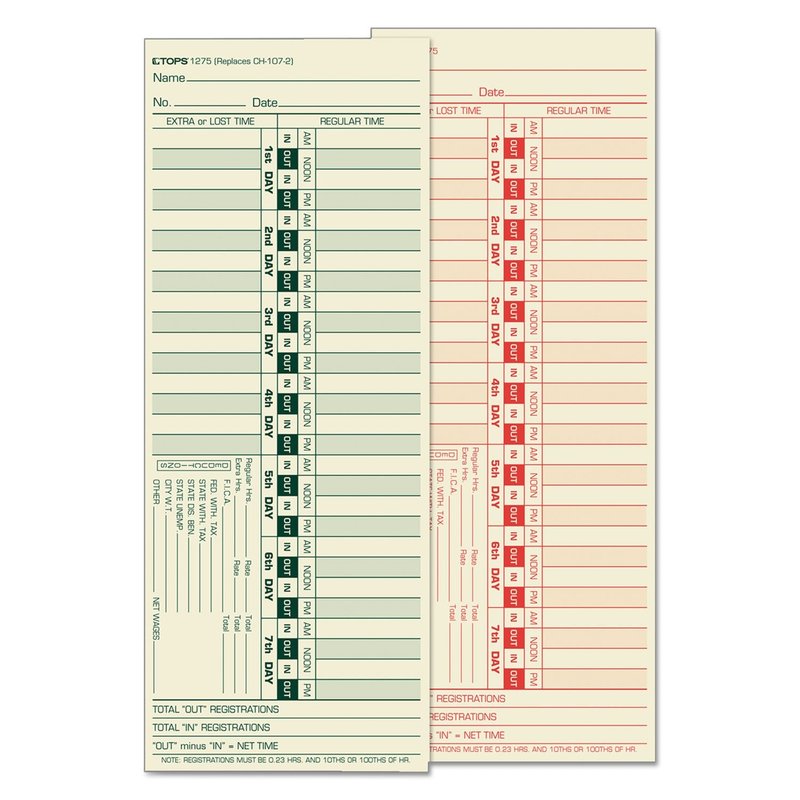 TOPS Time Card for Lathem Bi-Weekly Two-Sided 3.5