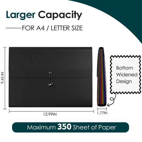 10 Pack Accordion File Organizer with Labels, 13 Pockets Expending File Folder, Binder for Document Storage, Classroom, Office, Home Use, Black