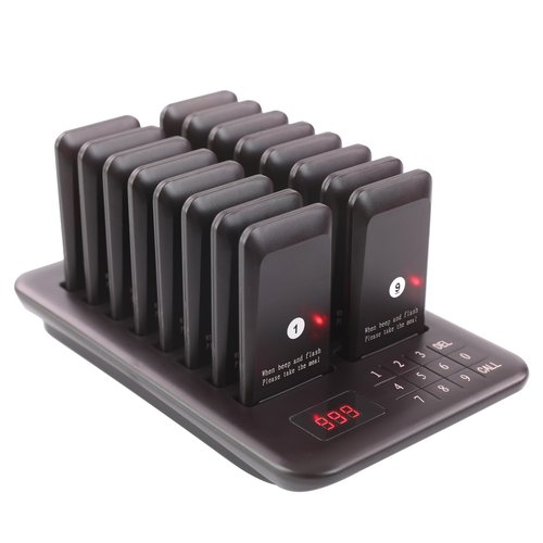 LOUKIENE Restaurant Pager System, Pagers for Restaurants Wireless Calling System Touch Keypad, 16 Pagers and Beepers for Food Truck Bars Court Restaurants Hotels Cafe Shops Clinics (Black)