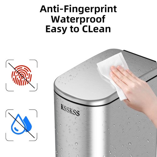KSSKSS Slim Bathroom Trash Can - 2.6 Gallon Stainless Steel with Soft Close Lid | Removable Liner for Narrow Spaces (Silver)