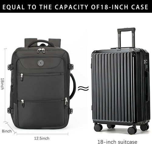 SHRRADOO Travel Backpack - Airline Approved Carry-On Luggage | 40L Fits 17" Laptop & 3-Piece Bag Set (Black)
