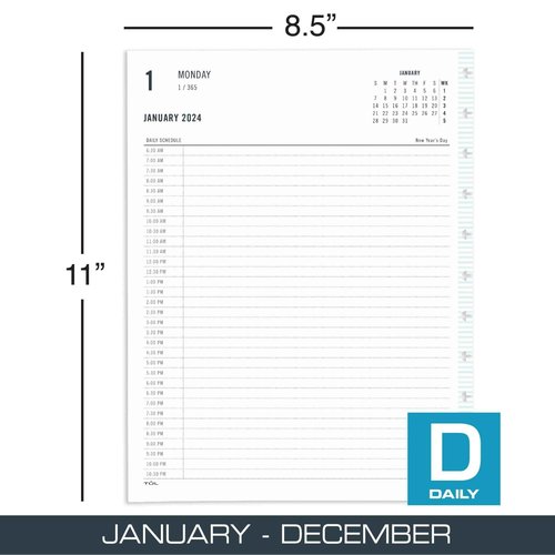 2024 TUL® Discbound Daily Planner Refill Pages, Half-Hourly Appointment Times, Letter Size, Fashion, January To December