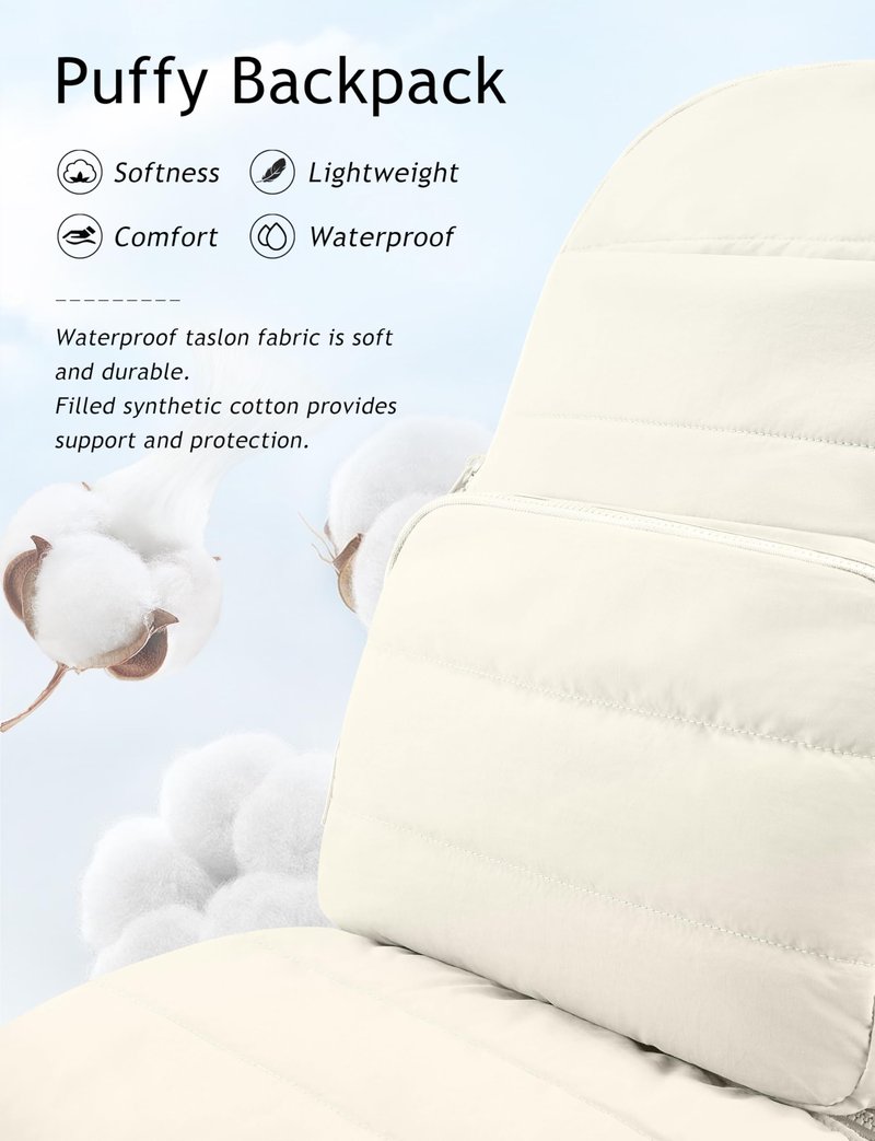 Uselike Travel Backpack for Women, 15.6 Inch Laptop Backpack, Quilted College Bookbag, Cute Work Backpacks, Water Resistant (Beige)