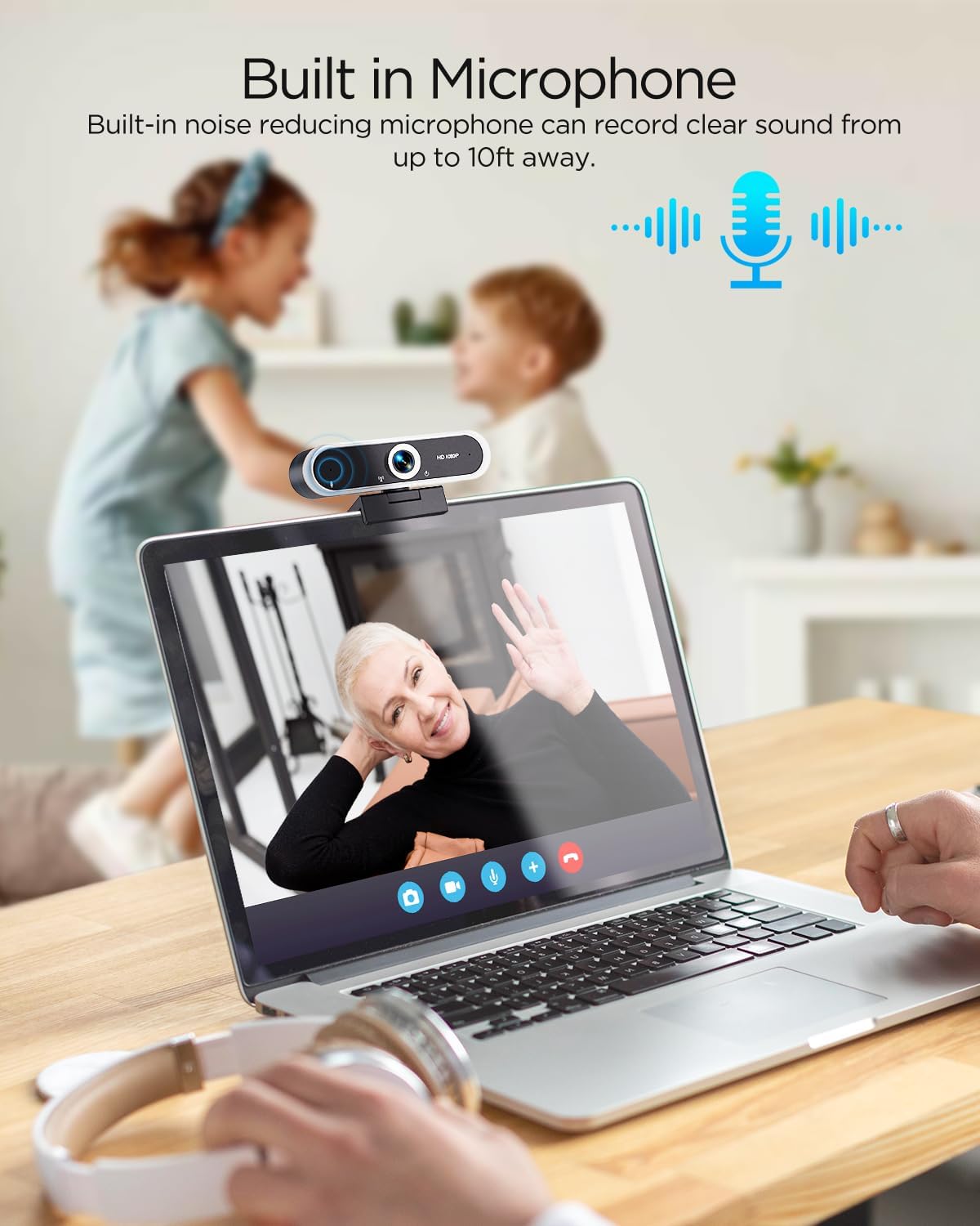 Webcam 1080P - USB Computer Camera with Microphone & Privacy Cover | Auto Light Correction for Video Calls