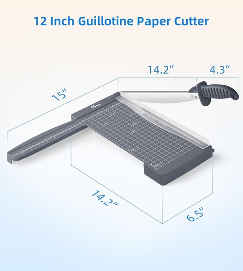 Firbon 12" Guillotine Paper Cutter - Compact Heavy-Duty Trimmer for 12 Sheets | Ideal for Scrapbooking, Office & Classroom (Gray)