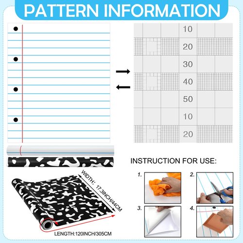 Drydiet 2 Pack Composition Notebook Peel and Stick Wallpaper Roll 1.4x10 ft Waterproof Black and White Classroom Decor, Bulletin Board Backing, Dry Erase Contact Paper for School, Office, Home