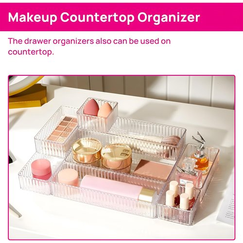 VEYGON 11PCS Water Ripple Claer Organizers Bins, Acrylic Vanity Plastic Drawer Organizer Trays, 4Size Stackable Makeup and Bathroom Drawer Storage Containers for Cosmetic, Office Supply, Kitchen
