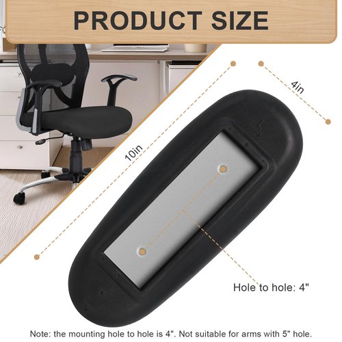 Office Chair Armrest Pads Replacement Fits Univeral Desk Chair Arms with Mounting Hole Patterns Screws, Desk Armrest Cover 4" x 10" (Pack of 2)