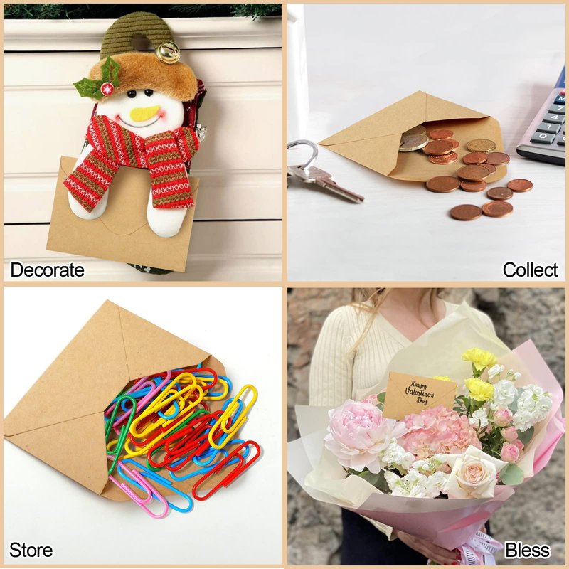 150 Pack Gift Card Envelopes, 4" x 2.75" Mini Envelopes, Brown Kraft Business Card Envelopes, Small Envelopes for Holidays, Weddings, Baby Showers, Birthdays Banquets