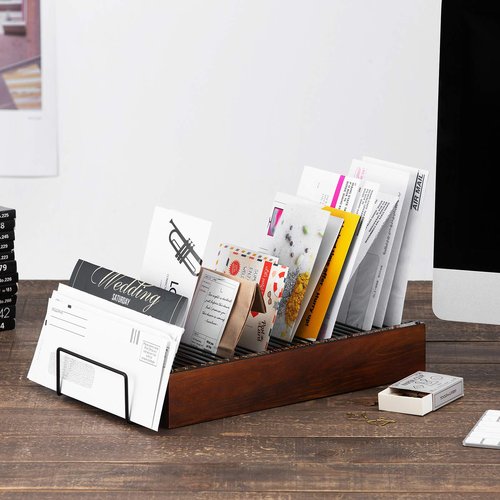 JACKCUBE Design Wood Monthly Office Desktop Bill & Mail & File Organizer Storage with Steel Divider Holder 31section, Entryway or Printer table Living room Kitchen (MK487A)