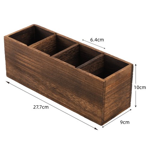 Dicunoy 2 Pack Wooden Pencil Holder for Desk, Rustic Wood Remote Control Holder Caddys, Retro Table Organizer with 4 Compartments for Art Supplies, Pen, Home, Office, School Classroom