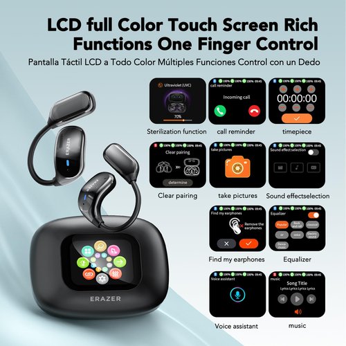 ERAZER XF23 AI Language Translator Earbuds, 3-in-1 Translation Earbuds Real-time in 135 Languages with APP, Touch Screen Bluetooth 5.4 Open Ear Headphones 60h Playtime for iOS & Android