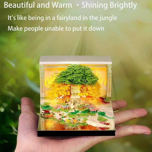 3D Calendar 2026 Unique Paper Sculpture Calendar For Desk Decor Paper Sculpture Tree House With Lights Design( Not Including Battery) (Green)