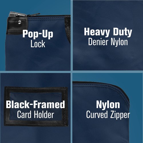 BankSupplies HIPAA Locking Courier Bags with Handles | Navy Blue | 19W x 15H | Durable Laminated Nylon Fabric | Metal Pop Up Lock | For Money, Coins, Currency, Checks & Documents