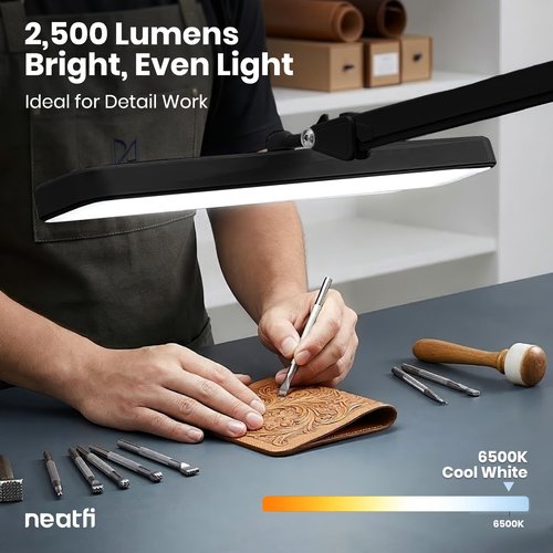 Neatfi XL LED Task Lamp - 2,500 Lumens for Manicure, Crafts & Office | Black with Clamp