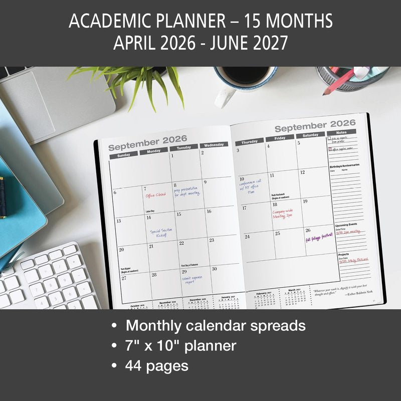 Elan Publishing Company Academic Calendar - 15 Months (April 2026 - June 2027) 7" X 10" Saddle-Stitched Dated for 2026-2027 Academic Year (Black)