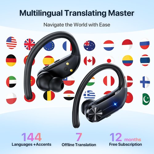 AI Real-Time Translation Earbuds: 144 Languages, Noise Canceling, 60 Hours Battery - Seamless Translator Headphones for Travel, Business, Learning, iOS & Android Support