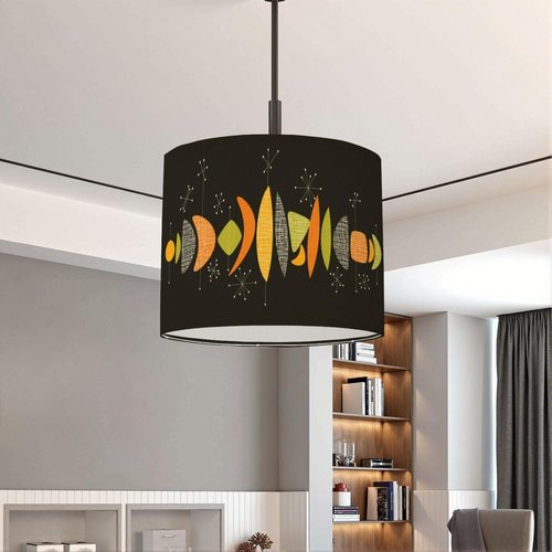 Retro Atomic Lampshades Lamp Shades set of 2 Mid century modern vivid colors abstract composition for Light Shade for Table Lamps Floor Lamps Drum Lamp Shades Lampshade Replacement