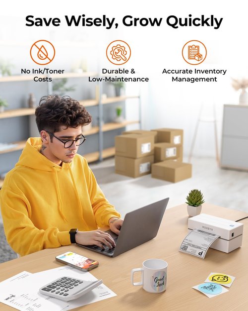 MUNBYN Bluetooth Thermal Label Printer, 130B Wireless 4x6 Shipping Label Printer for Shipping Packages Small Business Office or Home, Compatible with iPhone Android iPad Windows macOS Chrome Etsy eBay