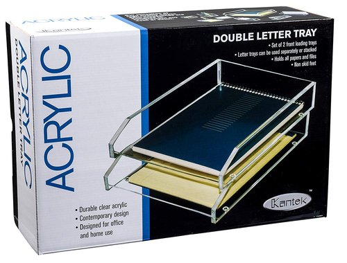 Kantek Acrylic Double Large Letter Tray, 10.6-Inch Wide x 13.9-Inch Deep x 4.8-Inch High, Clear (AD15)