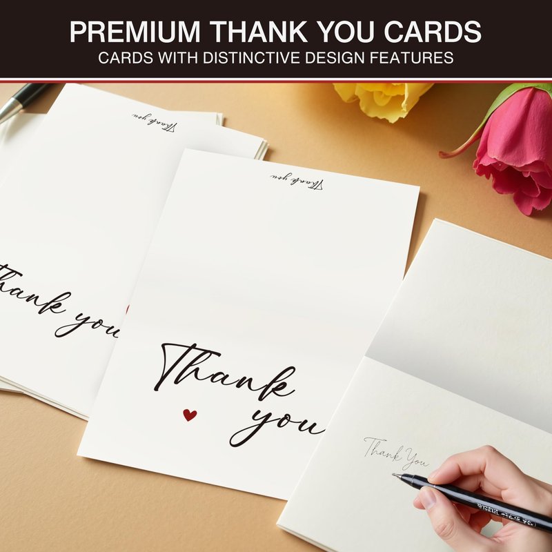 XISHIUYIS Thank You Cards with Envelopes - 24 Pack Heart Design Thank You Notes with Envelopes Set, Small Blank Thank You Cards (3.5x5in) for Weddings, Baby Showers & Business