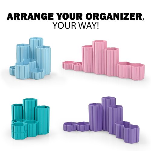Glassboard Studio Hexaflex Organizer Set - Pen and Pencil Holder for Desk, Versatile Hexagon Design, Adjustable Dividers, 12 Color Options - Desk and Office Organization (Seaside Teal)