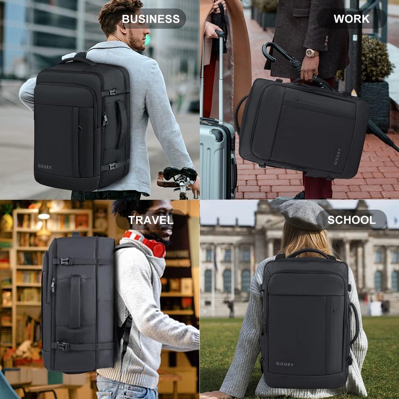 Gieury Carry On Backpack, 50L Travel Backpack, Luggage Backpack TSA Flight Approved Laptop Backpack for Men & Women, Large Expandable 40L Daypack Lightweight Business Weekender Bag, Black