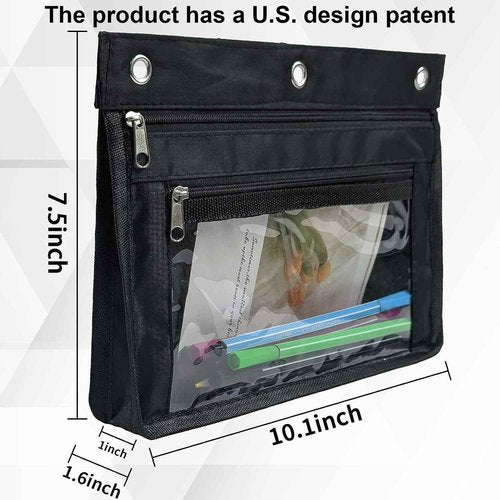 YoeeJob 18 Pack 1 Inch Expandable Zipper Pencil Pouches with Clear Window for 3 Ring Binder, Suitable for School & Office(Black)