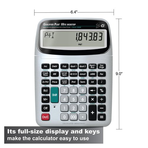 Calculated Industries 43430 Qualifier Plus IIIfx Desktop PRO Real Estate Mortgage Finance Calculator | Clearly-Labeled Keys | Buyer Pre-Qualifying | Payments, Amortizations, ARMs, Combos, FHA/VA, More
