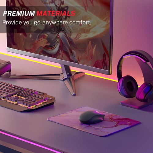 MROCO Premium Mouse Pad - 30% Larger, Anti-Fray Stitching, Waterproof & Non-Slip Base | Pink Marble Design