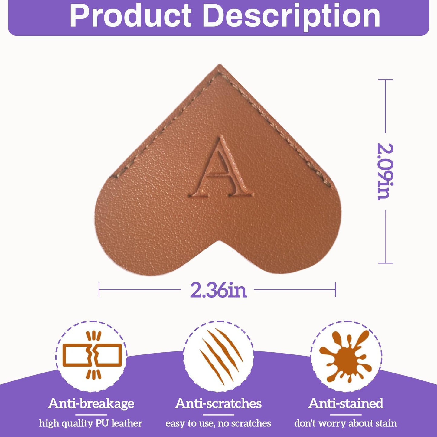 MOTEERLLU Personalized Leather Heart Bookmark with Initials, Handmade, Cute Custom Corner Book Marks for Reading Women, Teachers, Students, Book Lovers Gifts, Book Accessories (Brown F)