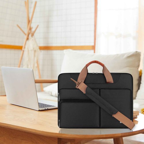 Lacdo 360° Protective Laptop Shoulder Bag, 14 inch Laptop Sleeve Bag for 14 inch New MacBook Pro M5/M4/M3/M2/M1 Chips Pro Max A3434 A3112 A3401 A3185 A2918 A2992 2025-2021 Computer Messenger Bag,Black