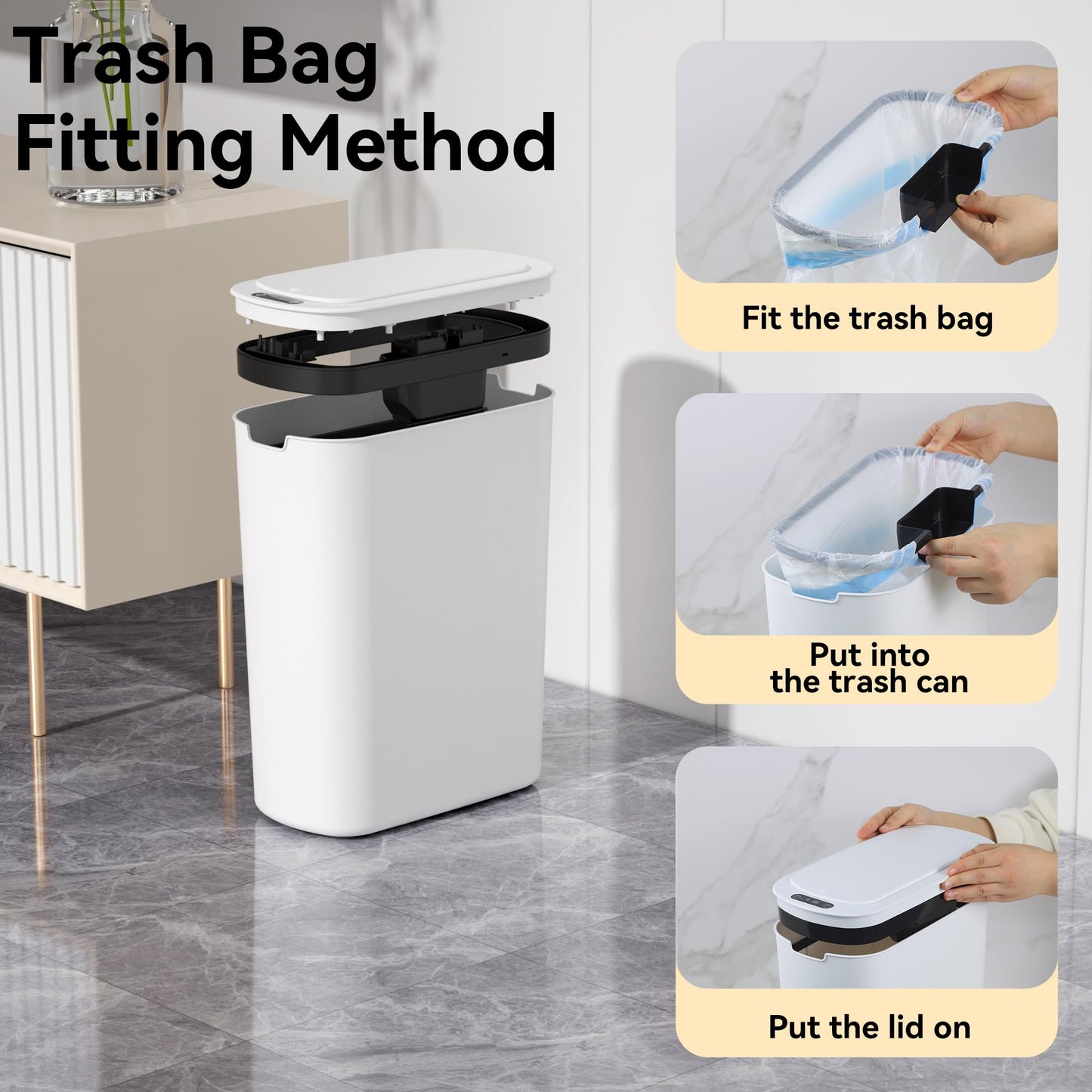 LJIACLEA 5 Gallon Motion Sensor Bathroom Trash Can Automatic Garbage Cans with Lid Touchless Smart Slim Plastic Trash Bin for Kitchen, Bedroom, Toilet, Office, Living Room