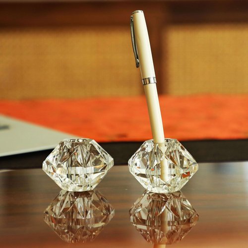 QFkris 2-Packs Crystal Fountain Pen Stand Glass Feather Pen Holder Crystal Pen & Pencil Holder Base for Office Desk Desktop Decoration Toothbrush Stand Gift for Students Teachers(2.2inch)