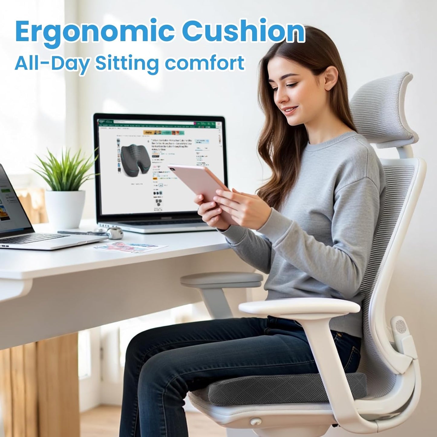 TushGuard Grey & Light Blue Seat Cushion - Ultimate Comfort for Long Hours of Sitting