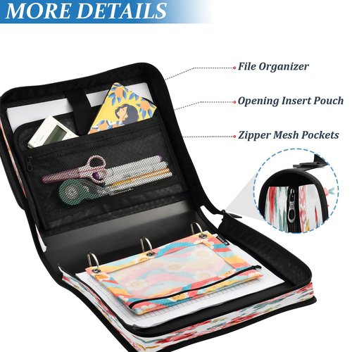 Kcldeci Personalized Zipper Binder 3 Ring,Yellow Pink Red Floral Custom Zipper Binder Organizer 1.5inch for School and Office Expanding File Folder