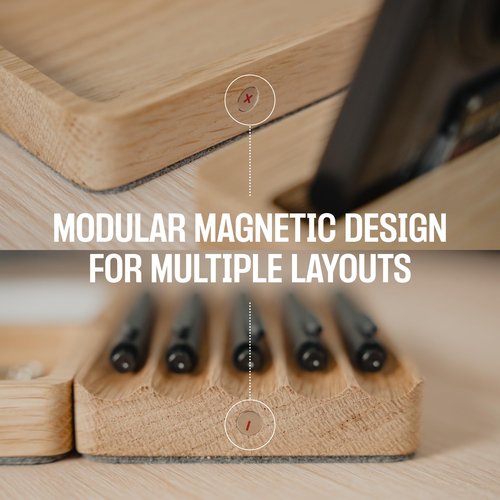 Modular Office Desk Organizer Tray Set - Solid Wood Desk Tray with Felt Lining - Desktop Organizer Wood Desk Accessories - Set B