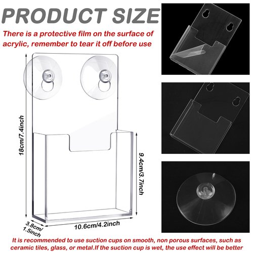 Thyle 2 Pcs Acrylic Brochure Holder with Suction Cups Wall Mount 7.4 x 4.2 Inch Window Clear Plastic Pamphlet Organizer Flyer Display Rack for Trifold Page Booklet Sticker Marketing Office Retail Shop
