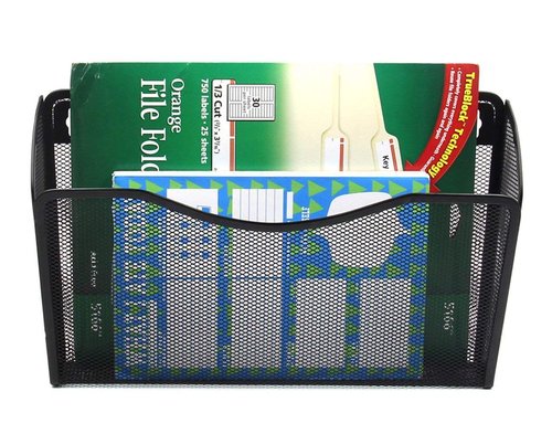 YBM HOME Mesh Wall Mount File Organizer Holder for Home and Office, Single Pocket Hanging File Holder for Folders, Documents, Letters, and Magazines, Black 1 Pack