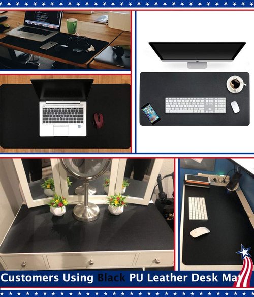 24 X 60 Inch XL Desk Mat Desktop Protector Non-Slip PU Leather Desk Pad Blotter Laptop Computer Gaming Keyboard Mouse Pad Writing Mat Desk Cover for Women Men Kids Girls Rctangular Waterproof Black