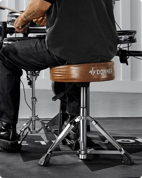 Donner Drum Throne Seat DT-150, Professional Drum Stool - Adjustable Hydraulic Height, Thick Padded Anti-Slip Cushion, Double-Braced Stability, Brown