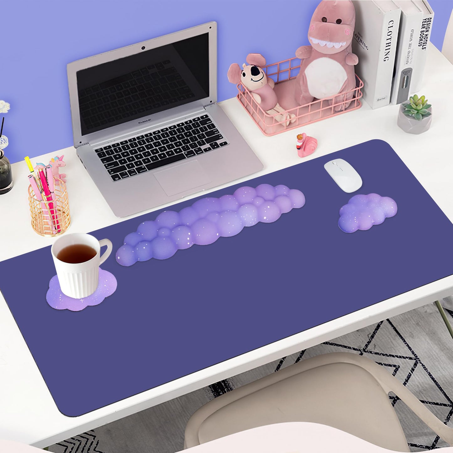 LJYZMD Cloud Wrist Rest Set for Keyboard and Mouse, Includes Cute Coaster, with Computers and Laptops(Purple Star Set)
