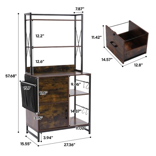Zethvax Vertical File Cabinet,Filing Cabinet with Shelves,Charging Station,Hanging Pouch and Hooks,Vertical Filing Cabinet Fits Letter/A4/Legal Size (Wood)