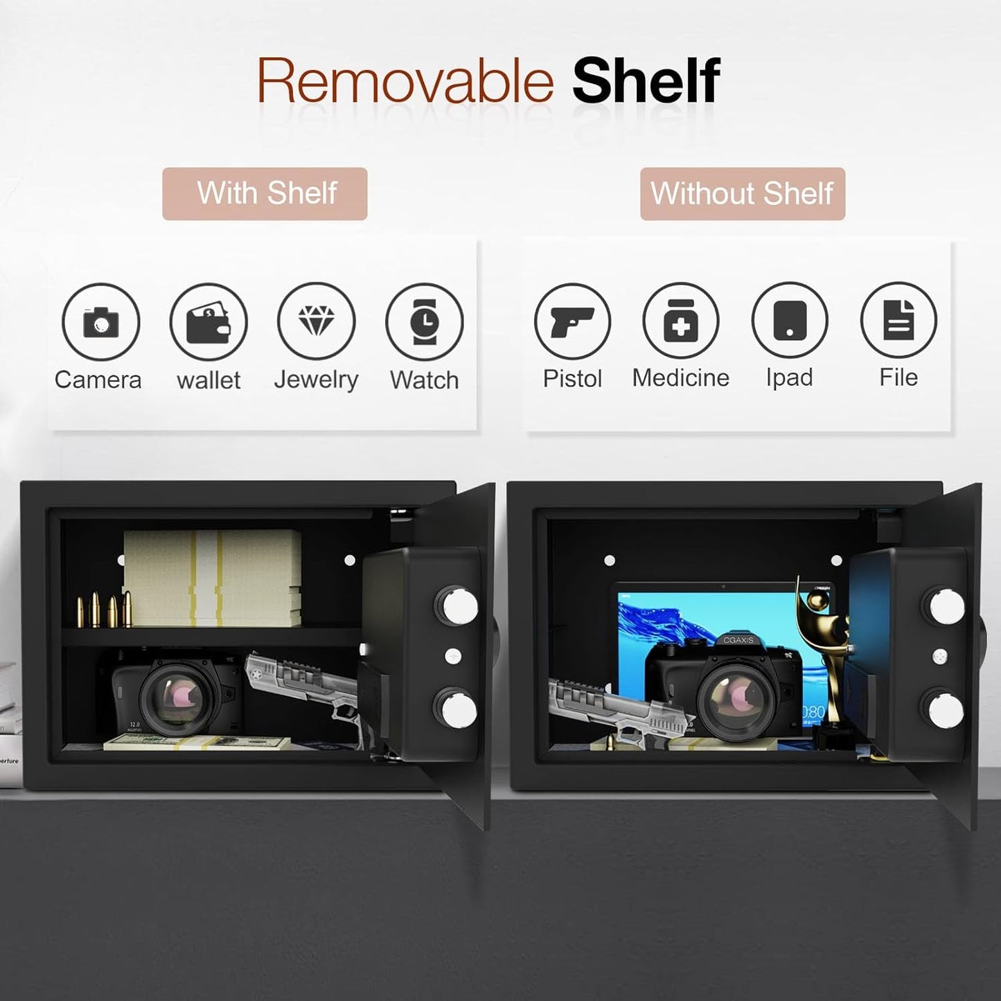 <1.6 cu.ft.>Goldenkey Digital Safe with Electronic Keypad, Document Safe with Removable Shelf, Personal Safes Box Perfect for Guns, Laptop for Home, Office, Hotel, 11.81"D x 14.96"W x 11.81"H