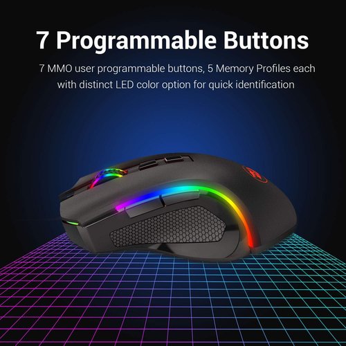 Redragon M602 Griffin RGB Gaming Mouse - Ergonomic Design with 8000 DPI & 7 Programmable Modes | Wireless Black