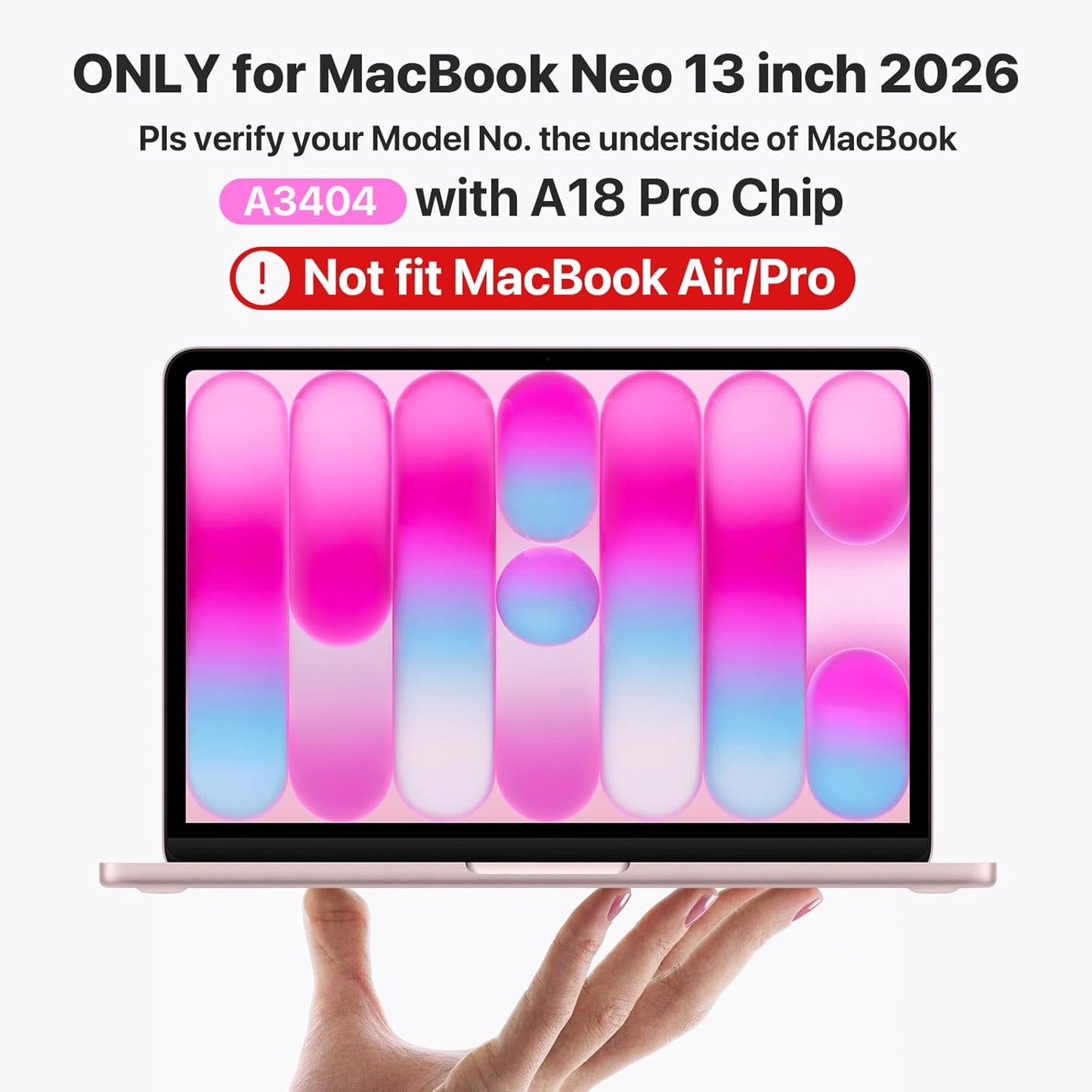 Soonjet Invisible Armor MacBook Neo Case 13 Inch A3404 - Blush Clear Anti-Scratch & Fingerprint Protection | Stylish Pink Laptop Cover