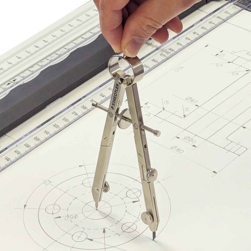 Staedtler Mars Comfort, Professional Drafting, Drawing Compass with Extension Arm, Draws Circles up to 19.5 Inch Diameter, Spring Bow Compass with Center Adjuster Wheel, 551 02